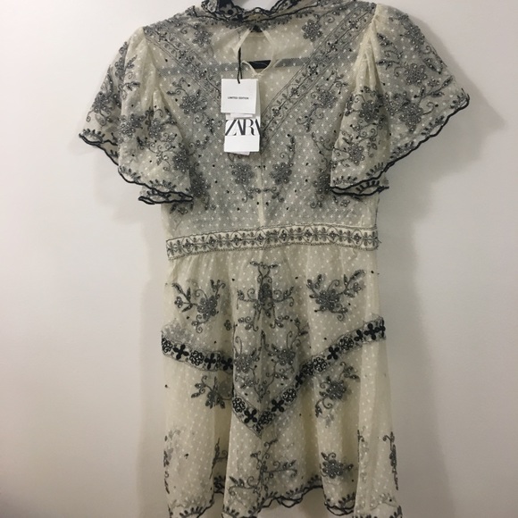 ZARA NWT LACE BEADED DRESS - Picture 5 of 7